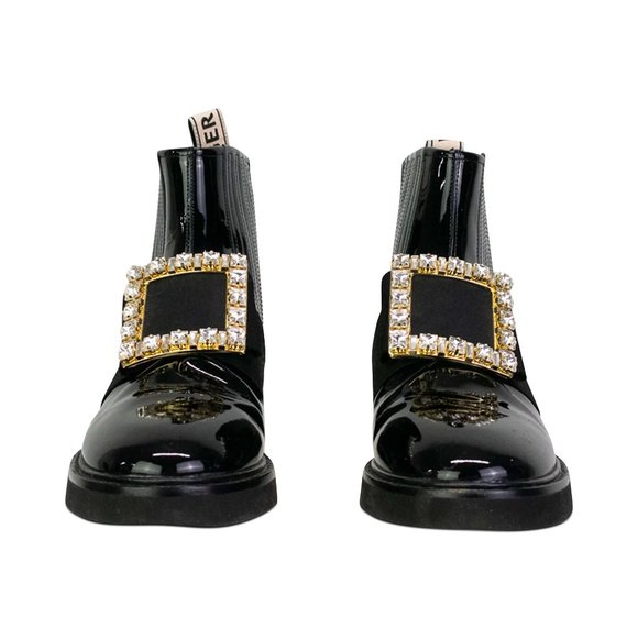 Roger Vivier Black Ankle Boots with Gold Buckle - Picture 2 of 6